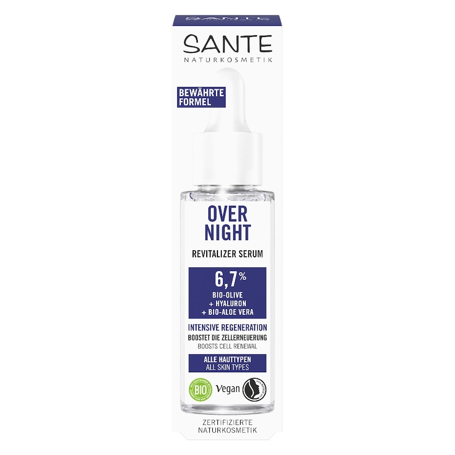 Sante Overnight Revitalizer Serum mit Bio-Olive, Hyaluron & Bio-Aloe Vera Feuchtigkeitsserum 30 ml Damen